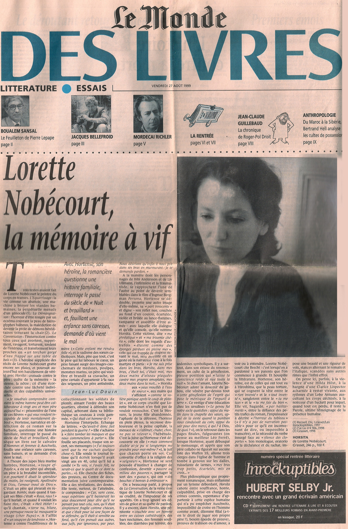 Le Monde, 27 ao&ucirc;t 1999