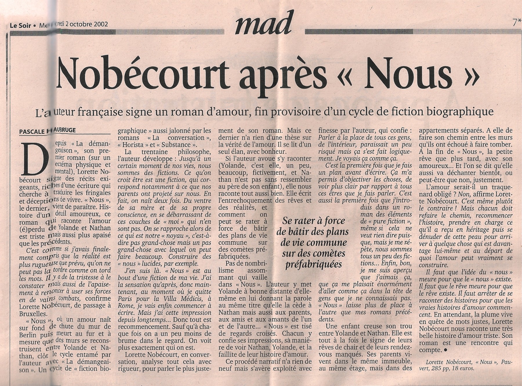 Le Soir, Belgique, 2 oct 2002