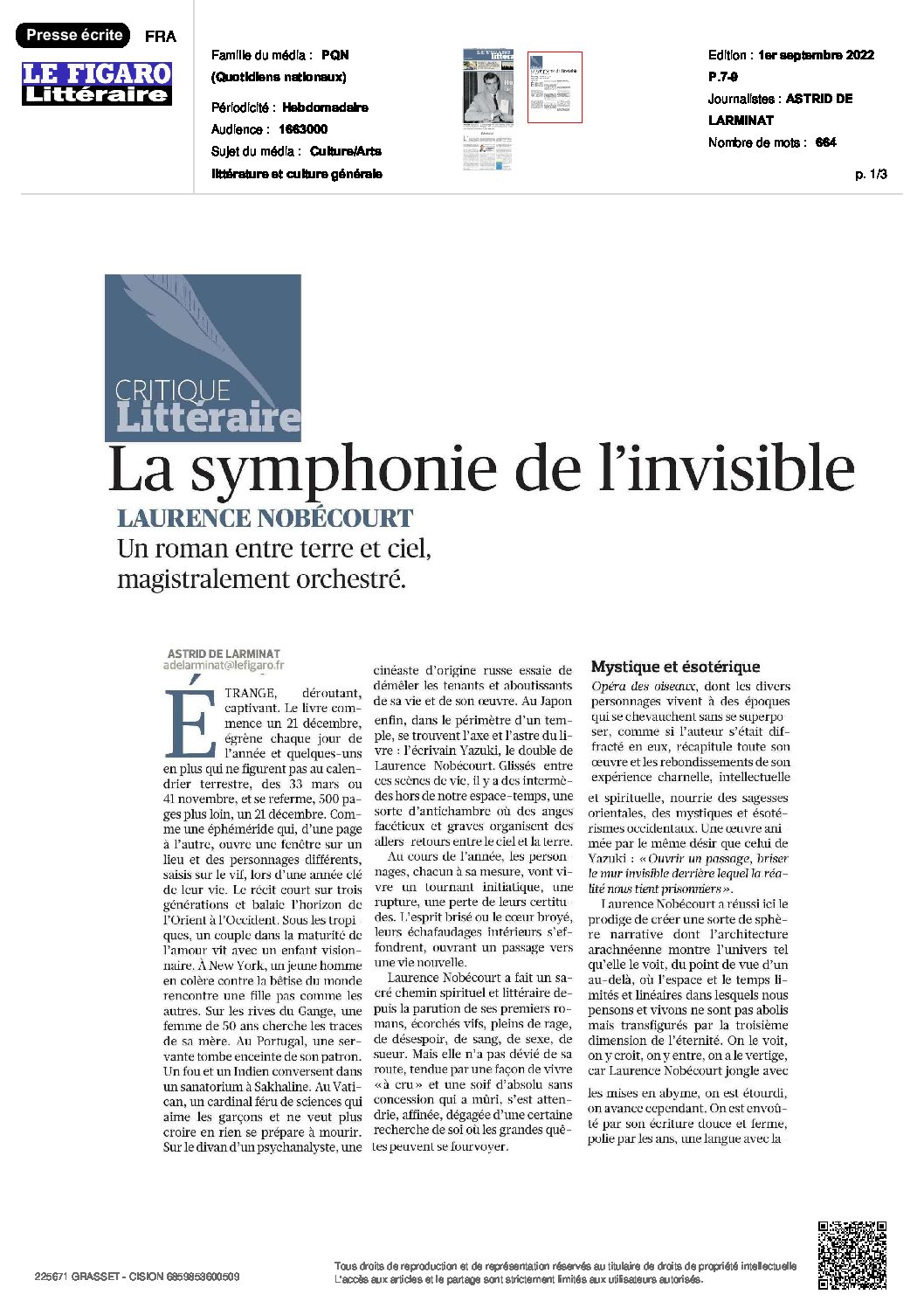 Le Figaro Litt&eacute;raire, 1 sept 2022